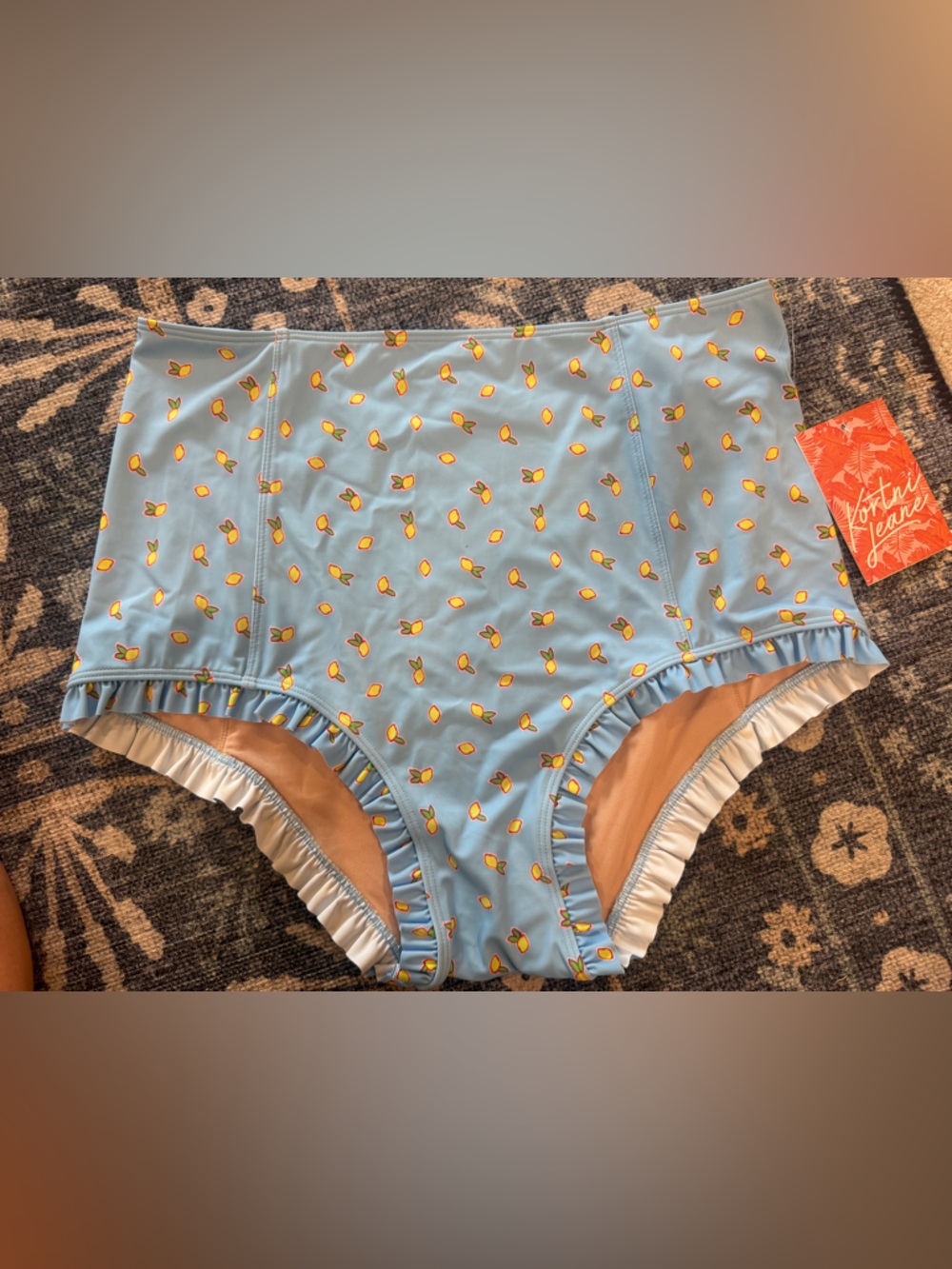 Kortni Jeane Light Blue Lemon Print Bikini Top